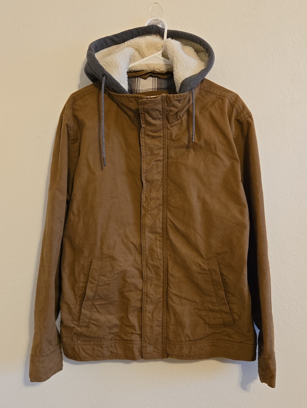 American Eagle Outfitters Brown Work Jacket with Shepra Hood - Medium